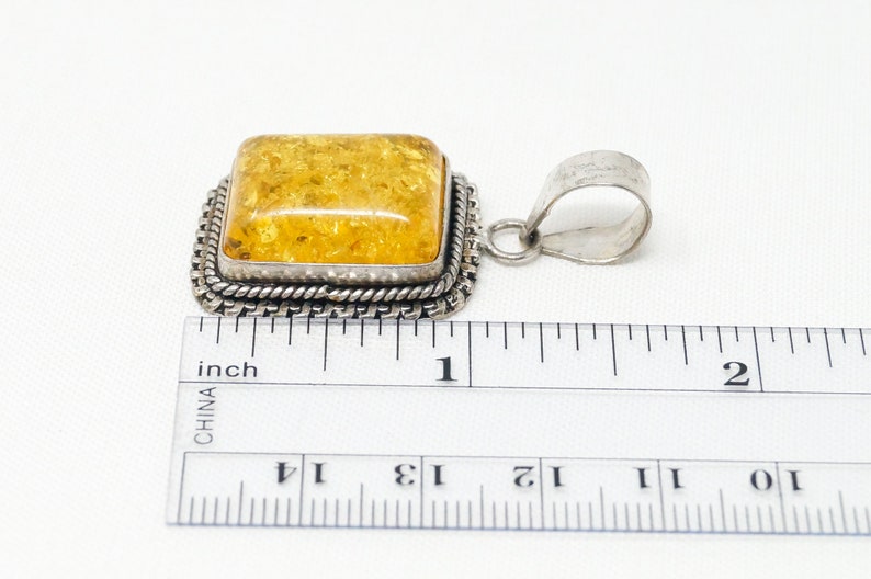 Large Vintage Amber Modernist Sterling Silver Necklace Pendant image 7