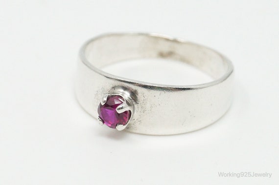 Vintage Lab Ruby Sterling Silver Ring - Size 5.5 - image 3