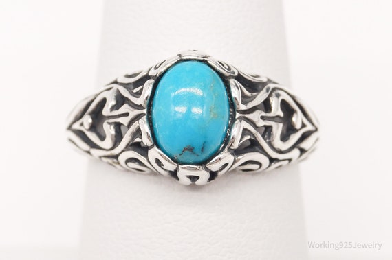 Vintage Blue Turquoise Scroll Swirl Sterling Silv… - image 3