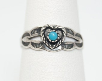 Vintage Bell Trading Post Turquoise Heart Sterling Silver Ring - Size 3.25