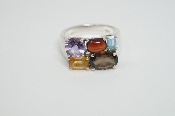 Vintage Designer Multi Gem Sterling Silver Ring -… - image 5