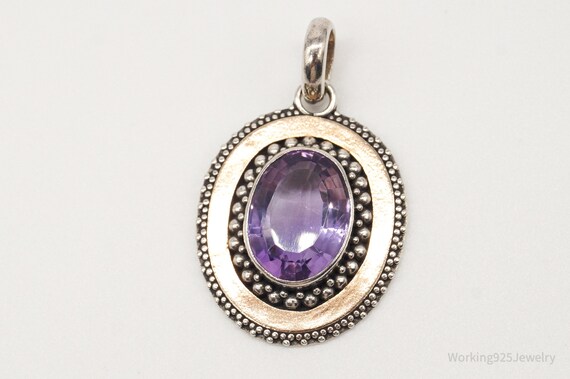 Large Vintage Amethyst Two Tone Sterling Silver P… - image 5