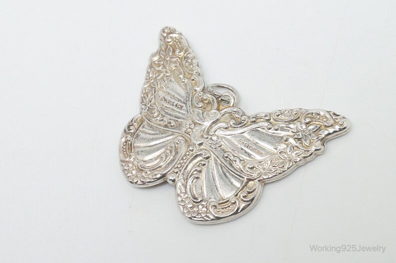 Antique Designer WALLACE Motif Floral Butterfly Sterling Silver Pendant