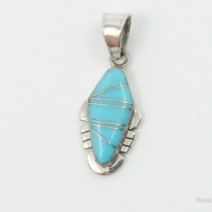 Vintage Native American L.A. Turquoise Inlay Sterling Silver Pendant image 3