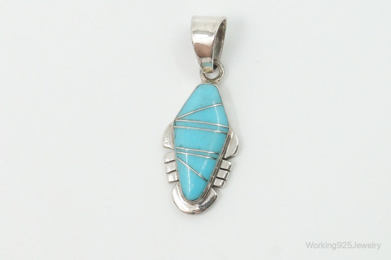 Vintage Native American L.A. Turquoise Inlay Sterling Silver Pendant image 3