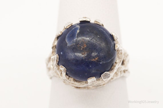 Vintage Modernist Brutalist Sodalite Silver Ring … - image 3