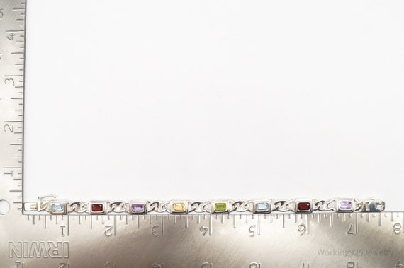 Vintage Multi Gemstone Sterling Silver Bracelet - image 9
