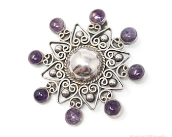 RARE Vintage Designer Carmen Beckmann Amethyst Sterling Silver Brooch Pendant