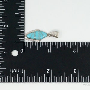 Vintage Native American L.A. Turquoise Inlay Sterling Silver Pendant image 9