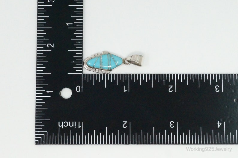 Vintage Native American L.A. Turquoise Inlay Sterling Silver Pendant image 9