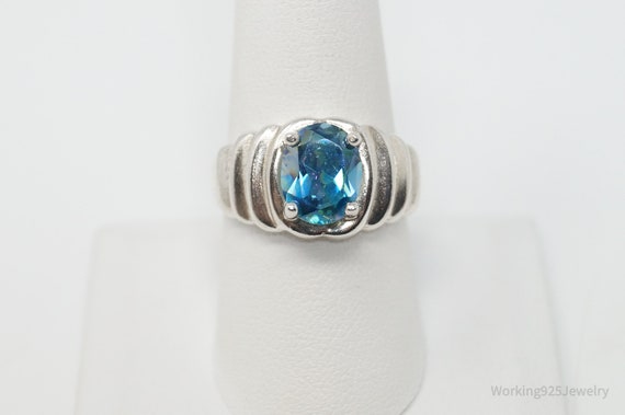 Vintage Art Deco Blue Topaz Sterling Silver Ring … - image 2