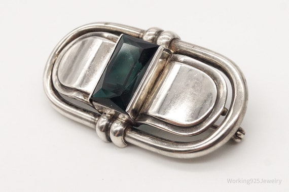 Vintage Green Stone Modernist Sterling Silver Bro… - image 4