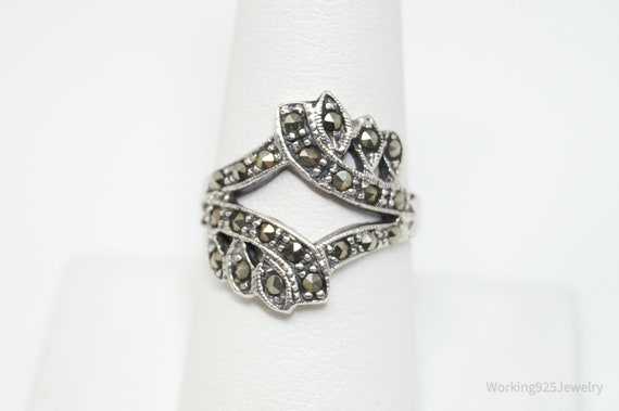 Vtg Art Deco Style Marcasite Ring Sterling Silver… - image 3