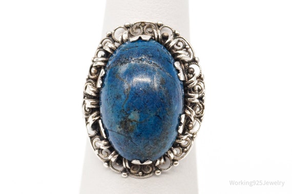 Antique Deep Blue Gemstone Sterling Silver Ring S… - image 2
