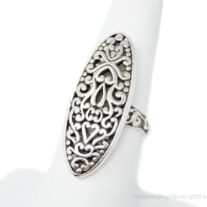 Vintage Bali Style Scroll Swirls Filigree Sterling Silver Band Ring - Size 7