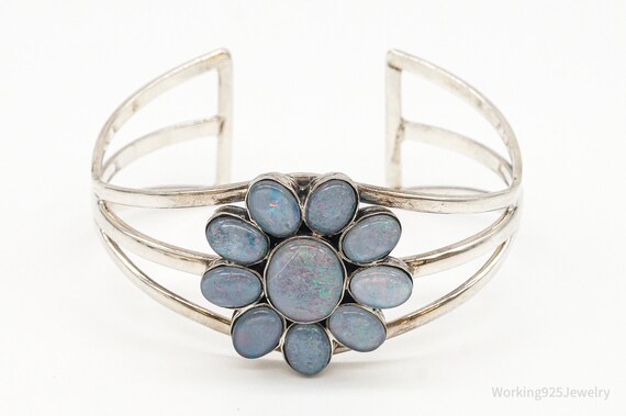 Vintage Native American Opal Flower Sterling Silv… - image 2