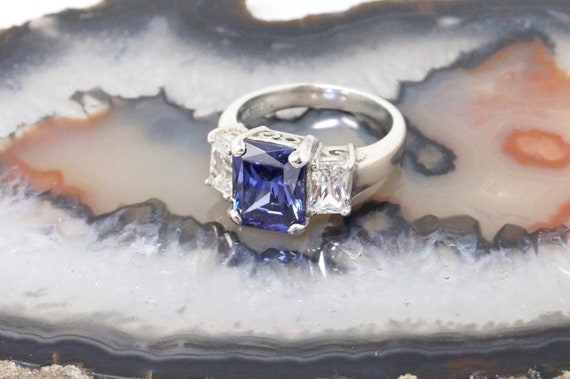 Vintage Lab Sapphire & CZ Accented Ring Sterling … - image 5