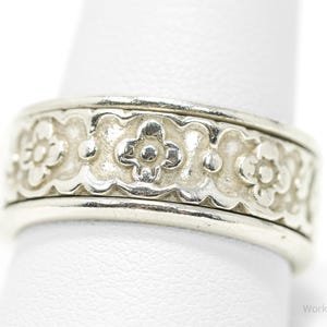 Anillo vintage de plata de ley con diseño de flores mexicanas - Talla 11.5