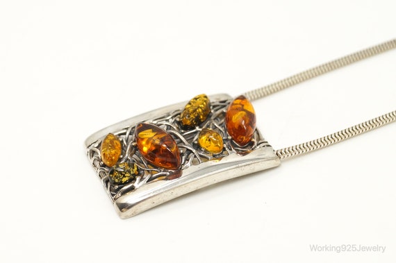 Vintage Multi Type Amber Sterling Silver Necklace - image 6