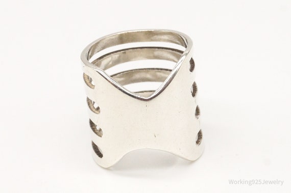 Vintage Long Modernist Sterling Silver Ring - Siz… - image 5