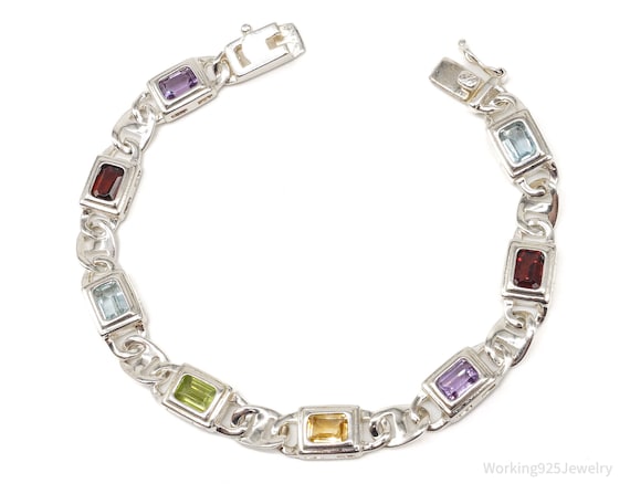 Vintage Multi Gemstone Sterling Silver Bracelet - image 2