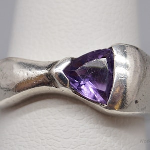 Vintage Modernist Style Amethyst Sterling Silber Ring - Größe 6