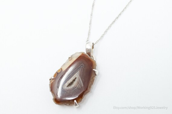 Vintage Large Brown Crazy Lace Agate Sterling Sil… - image 3