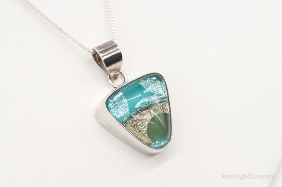 Vintage Dichroic Glass Sterling Silver Necklace - image 5