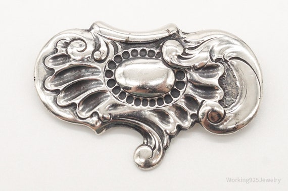 Antique Art Nouveau Silver Floral Pin Brooch - image 1