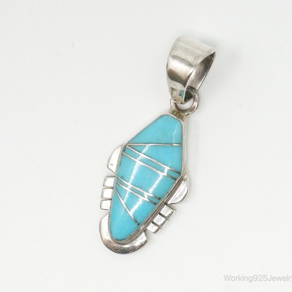 Vintage Native American L.A. Turquoise Inlay Sterling Silver Pendant