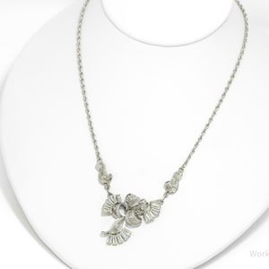 Antike AmLee Kristall Strass filigrane Sterling Silber Halskette 15 &quot;&quot;