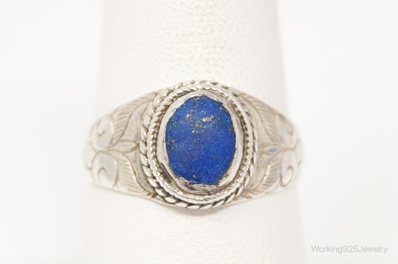 Vintage Blue Lapis Lazuli Art Nouveau Etched Ster… - image 2