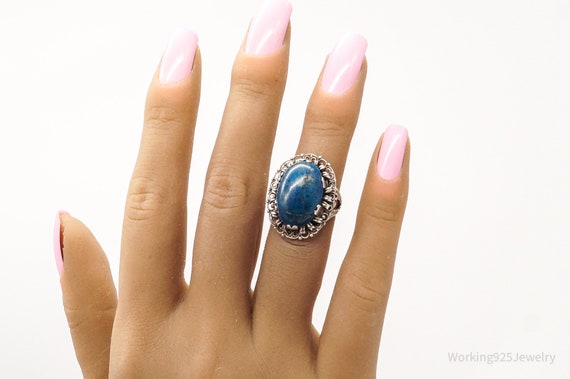 Antique Deep Blue Gemstone Sterling Silver Ring S… - image 7