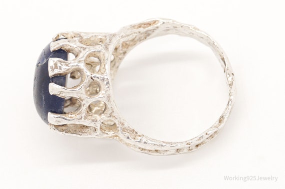 Vintage Modernist Brutalist Sodalite Silver Ring … - image 5