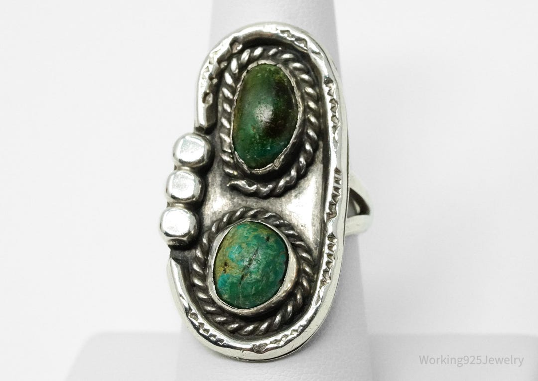 Vintage Handmade Native American Turquoise Unsigned Silver Ring - Size ...