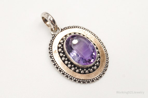 Large Vintage Amethyst Two Tone Sterling Silver P… - image 4