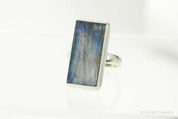 Vintage Large Rectangle Labradorite Sterling Silv… - image 6