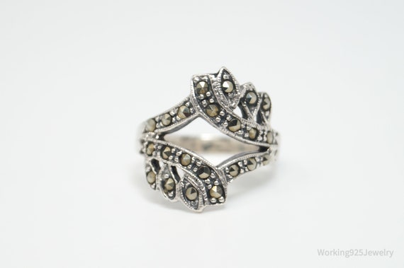 Vtg Art Deco Style Marcasite Ring Sterling Silver… - image 4