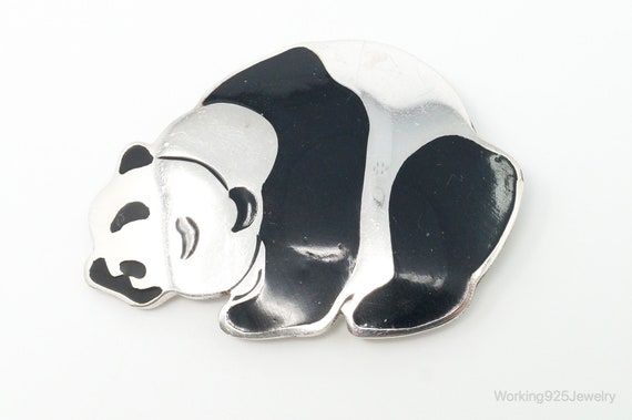 Large Vintage Mexico Enamel Panda Sterling Silver… - image 3