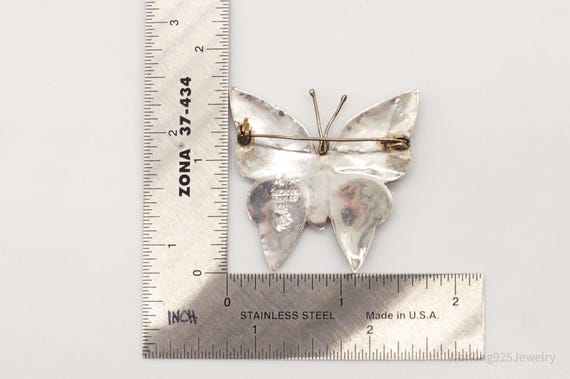 Large Vintage Paua Abalone Shell Butterfly Sterli… - image 10