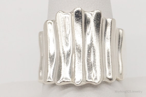 Vintage Modernist Puffy Ribbed Style Sterling Sil… - image 2
