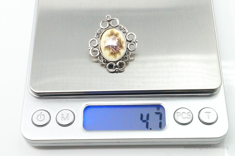 Vintage Designer Jez Flower Cross Stitch Look Picture Sterling Silver Pin Brooch image 10