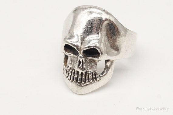 Vintage Large Skull Sterling Silver Ring - SZ 10.… - image 5