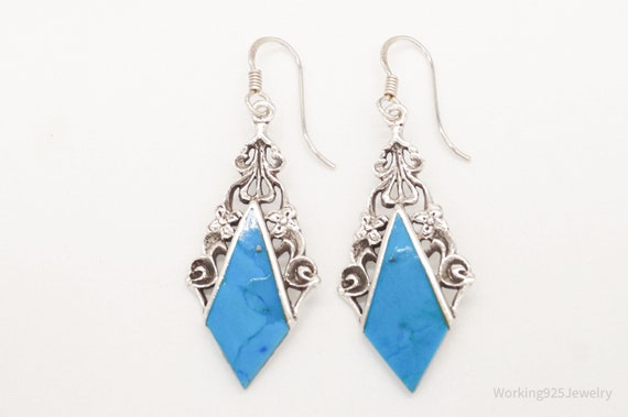 Vintage Blue Turquoise Sterling Silver Earrings - image 6