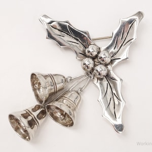 Vintage Mexico Modernist Damaso Gallegos Bells & Berries Sterling Silver Pin