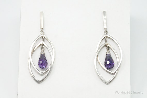 Vintage Amethyst Dangle Sterling Silver Earrings - image 5