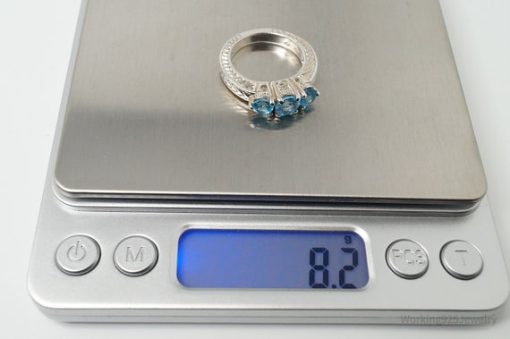 Vintage Blue Topaz Sterling Silver Ring - SZ 8 - image 10