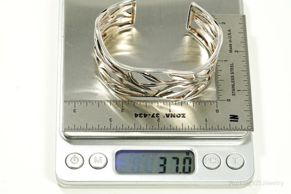 Vintage Leaf Pattern Sterling Silver Cuff Bracele… - image 8