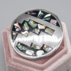Large Vintage Taxco Mexico Abalone Paua Shell Inlay Sterling Silver Brooch Pin Pendant