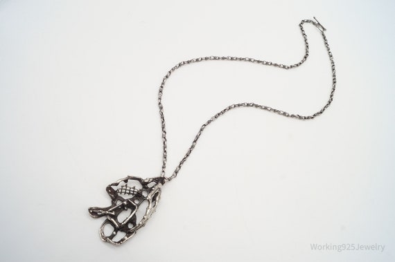 Vintage Brutalist Silver Toggle Necklace - image 2